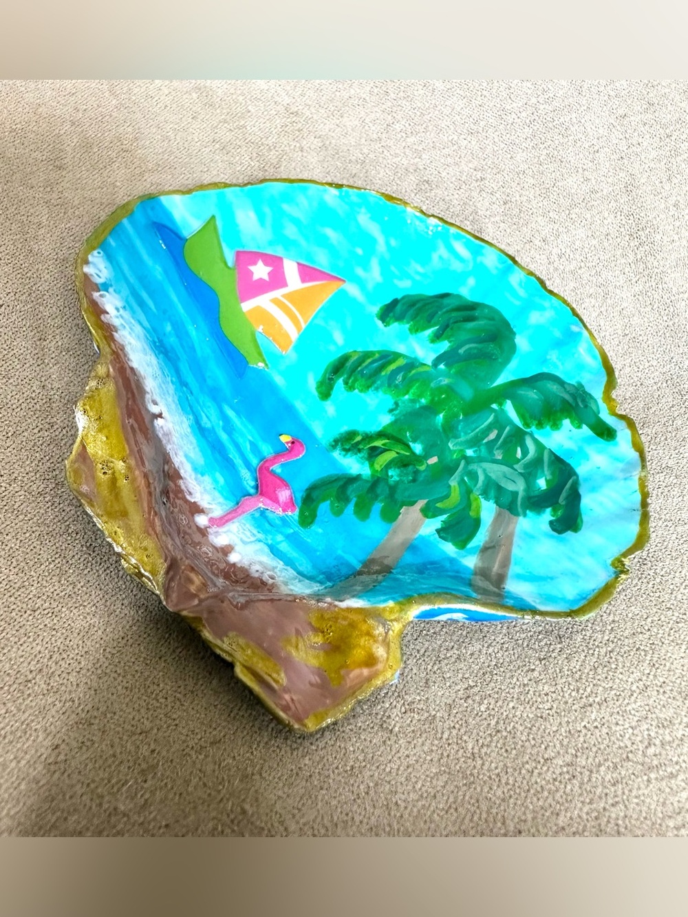 Handmade Tropical Beach Painted Seashell Trinket Dish Ring Holder Coastal Decor - Picture 5 of 6